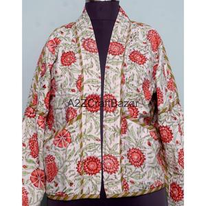 Vintage Indian Kantha Quilted <b>Jacket</b> 100% Cotton Finished Eco-Friendly Breathable Floral Pattern Full Sleeves for <b>Women</b> Girls - Product Image 2