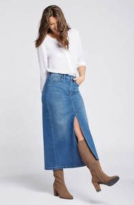 Jupe crayon en jean taille haute avec fente avant, longueur cheville, couleur unie, décontractée pour femme - Product Image 3