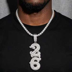 Colgante con Número Personalizado, Plata de Ley 925, Moissanita VVS, Estilo Hip Hop, Joyería de Lujo para Fiestas, Unisex, Chapado en Rodio - Product Image 2