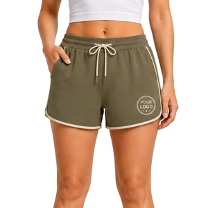 Olive Green Womens <b>Athletic</b> Running Shorts With Contrast Piping Elastic Drawstring Waist Customized Logo Gym Workout Fitness - Product Image 1