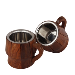 Jarra de cerveza de madera Natural 100% con Taza de cerámica con mango de hierro para restaurante de Hotel en casa - Product Image 4