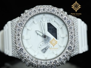 นาฬิกาข้อมือผู้หญิง Pahal Jewels หรูหรา ประดับเพชร หน้าปัดอนาล็อก-ดิจิตอล สายสแตนเลสสีขาว ประดับโมอิสซาไนต์ ขนาด 40 มม. กระจกแซฟไฟร์ - Product Image 3