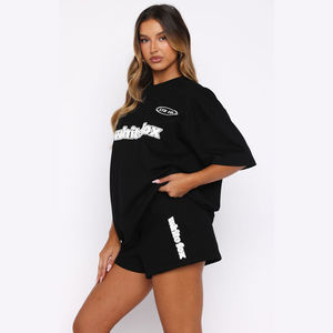 Conjunto de Pantalones Cortos y Camiseta de Verano con Logotipo Estampado Personalizado al por Mayor para Mujer, Conjunto Informal de 2 Piezas de Talla Grande, Ropa de Salón - Product Image 5