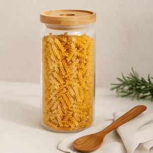 Compact Glass Jar With Wooden <b>Lid</b> For <b>Small</b> Space <b>Storage</b> Of Spices Herbs And Daily Kitchen Essentials - Product Image 2