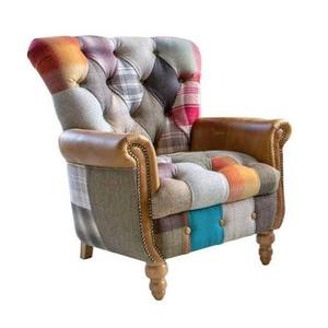 Fauteuil pivotant moderne en tissu patchwork avec dossier ailé et pieds en bois, idéal pour salon, chambre, appartement, hôtel, maison - Product Image 6