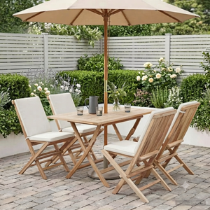 <b>Foldable</b> Teak Wood Garden <b>Table</b> Set Outdoor Patio <b>Dining</b> Furniture 4 <b>Chairs</b> Sunshade Deck Seating - Product Image 1