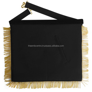 Tablier de régulation Master Mason Past Master Blue Lodge California-Bullion brodé à la main noir et or avec piliers - Product Image 4