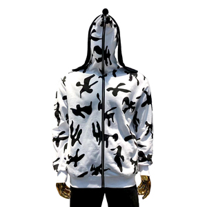 Sudadera con Capucha para Hombre, Blanca, Negra, con Estampado de Camuflaje, Cierre de Cremallera Frontal, Corte Regular Informal, 100% Algodón Tejido, Ropa de Otoño - Product Image 1