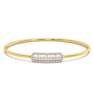<b>Floating</b> Row Diamond Bangle with Yellow Gold Slim Band and Elongated Geometric <b>Frame</b> Design - Product Image 2