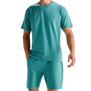 Conjunto de Camiseta y Pantalones Cortos de Algodón para Hombre, Venta al Por Mayor, Color Sólido, Verano, Dos Piezas, Ropa Deportiva Informal, Proveedor de Exportación a Granel - Product Image 1