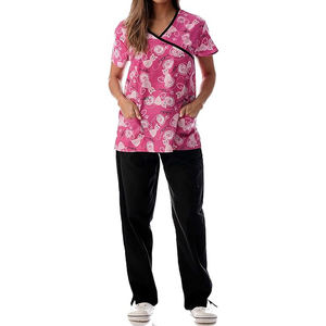 Nouvel ensemble de blouses médicales pour femmes 2025 – Haut à col fendu et manches courtes, pantalon cargo à cordon de serrage, respirant, en spandex, pour le personnel infirmier et chirurgical - Product Image 3