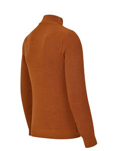 Pull classique en maille côtelée pour homme avec demi-fermeture éclair, chaud, couleur rouille, pour automne/hiver, ODM/OEM - Product Image 2