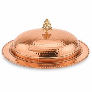 Plateau de service en cuivre pur martelé fait main avec couvercle en dôme, cloche de luxe pour aliments, idéal pour les buffets d'hôtel, la restauration, les restaurants OEM - Product Image 1