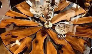 Table à manger / Table basse en bois avec plateau en résine époxy ronde personnalisée en gros – Décoration intérieure - Product Image 3