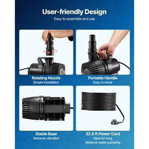 Pompa Sommergibile 280W 4500GPH, Altezza di Sollevamento 16.4 ft, Regolazione Direzione Flusso 180° per Acquari e Accessori - Product Image 5