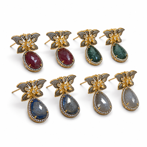 Luxury Butterfly <b>Stud</b> <b>Earrings</b> 18k Gold Plated Raw Sapphire <b>Emerald</b> Ruby Gemstone Drop <b>Earrings</b> Vintage Fine Jewelry for Women - Product Image 1