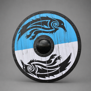 Escudo de exhibición artesanal de acero de alto carbono, redondo, con boss central, estilo historiográfico antiguo, de Uttarakhand, marca Dark Hammer Art - Product Image 3