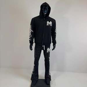 Custom Graphic Print Full Zip Hoodie and Wide Leg Sweatpants Set Streetwear Fleece Tracksuit Men Streetwear Sweatsuits - Product Image 3