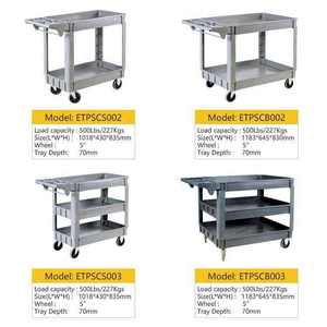 Wholesale Heavy Duty Industrial Utility Service <b>Cart</b> 3 Tier 500LBS Plastic Rolling <b>Cart</b> Four Wheel 360 Swivel Wheels Vietnam Too - Product Image 5