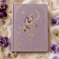 Carnet LABON personnalisé Lilas Lavande Pansy, couverture rigide en toile de lin avec feuille d'or céleste, esthétique, à grille pointillée