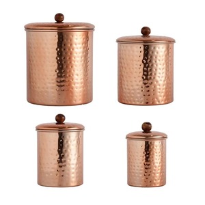 Copper Cylinder Food <b>Storage</b> <b>Containers</b> With Wooden Lids Airtight Freshness Preservation Handcrafted Vintage Design <b>Kitchen</b> Use - Product Image 5