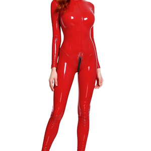 Women's <b>Red</b> PU Coated Sleeveless Jumpsuit High Waist Full Length Bodycon Sexy Clubwear Stretchy Spandex Nylon Fit - Product Image 4