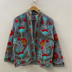 Veste en velours brodée bohème à manches longues, col mandarin, motif floral, grande taille, vêtements d'automne pour femmes - Product Image 1
