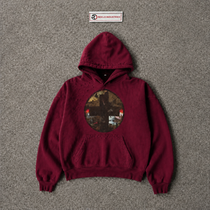Sweat à capuche surdimensionné personnalisé en coton délavé marron, style décontracté, motif croix gothique vieilli, 100 % coton French Terry, idéal pour l'automne - Product Image 5
