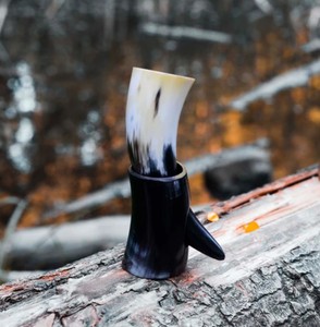 Corne à boire artisanale avec support, corne de buffle naturelle, mug à bière viking, cadeau médiéval pour homme - Product Image 6