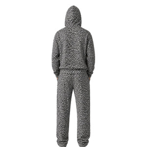 Hot Selling Leopard Print Full Zip Hoodies and Jogger Sets Custom Embroidered Logo Relaxed Fit Men's Casual Streetwear Supplier - Product Image 3