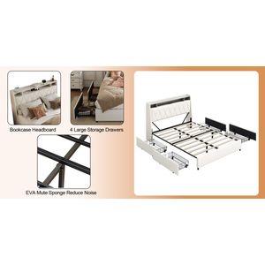 Struttura letto matrimoniale in metallo con testiera ergonomica e prese di ricarica, piattaforma letto con struttura resistente per mobili matrimoniali - Product Image 2