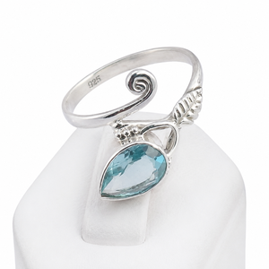 Anillo de Plata de Ley 925 con Topacio Azul Pera Natural, Chapado en Oro Rosa y Oro, Hecho a Mano, con Diseño de Hojas y Estilo Bohemio para Mujer - Product Image 1