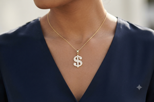 Collar con Colgante de Símbolo de Dólar Personalizado en Oro Sólido de 14K, Estilo Hip Hop, con Piedras Naturales Brillantes, Unisex - Product Image 2