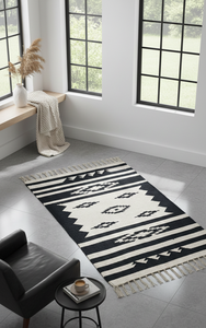 Alfombra Blanca Reversible de Algodón Tejida a Mano con Diseño Floral Moderno, Lavable a Máquina, para Hogar, Oración, Picnic y Viajes - Product Image 2