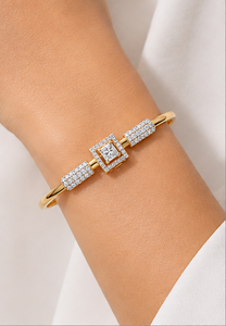 Elegant diamond <b>bangle</b> with princess cut center stone halo of lab grown diamonds timeless luxury design for bridal fine jewelry - Product Image 6