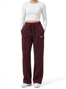 ONETEN APPAREL Pantalones Deportivos Anchos Color Borgoña para Mujer, Cintura Elástica con Cordón, Bolsillos Laterales, Joggers Casuales - Product Image 1
