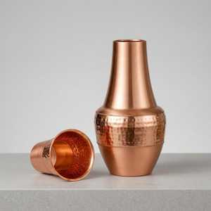 Carafe à eau en cuivre de style français, pichet à eau en cuivre pur, carafe en cuivre artisanale gravée avec couvercle, service traditionnel décoratif - Product Image 2