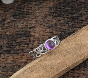 Luxury Natural Amethyst Bezel Setting Wedding <b>Ring</b> 925 Sterling Silver Custom Purple <b>Crystal</b> Gemstone for Women - Product Image 1
