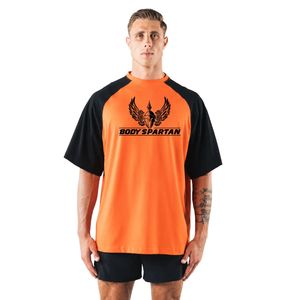 Camiseta Raglán Extra Grande Naranja y Negra para Hombre, Cuello Redondo, Algodón Premium, Ropa Casual de Moda Urbana - Product Image 1