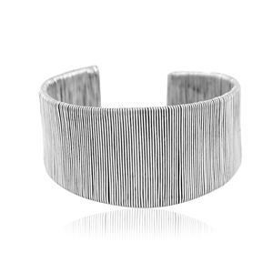 SKU7454 925 Sterling <b>Silver</b> Wide Ribbed <b>Cuff</b> <b>Bracelet</b> – Textured Open Kada, Modern Statement - Product Image 2