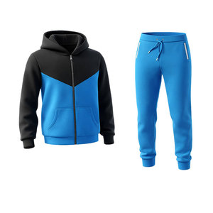 Ensemble de survêtement contrasté noir et bleu pour homme, sweat à capuche zippé et pantalon de jogging, coupe ajustée, vêtements de sport décontractés, vêtements de course pour homme - Product Image 1