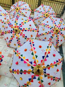 Designer Traditional Punjabi Entry Umbrella | <b>Decorative</b> Indian <b>Wedding</b> Parasol for Haldi & Mehendi | Multicolored Lace Chatri - Product Image 2