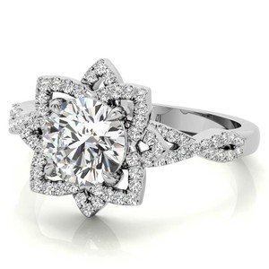 Bague en moissanite taille ronde en argent sterling 925 plaqué or blanc, luxueuse et classique, pour fiançailles, mariage, promesse ou mariée - Product Image 2