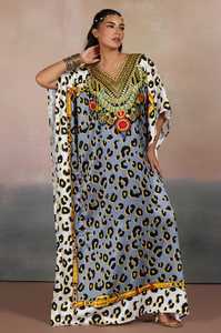 Wholesale Women's Turkish Style <b>Kaftan</b> Polyester Handmade Short Sleeve Batwing V-Neck Regular Fit Flared Hem Midi Dress - Product Image 3