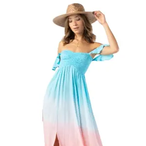 캐주얼 니트 비치 커버 드레스 스트랩 섹시한 긴 맥시 여름 높은 허리 Backless 새로운 디자인 비치웨어 드레스