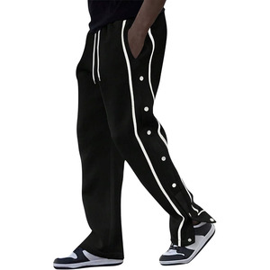 Pantalones Deportivos Holgados para Hombre, con Rayas Laterales y Botones, Pantalones de Chándal con Abertura en la Parte Inferior, Pierna Ancha y Bolsillos - Product Image 1