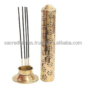 Support d'encens en laiton pur de qualité supérieure, élégant, avec motif ajouré, avec cendrier de sécurité pour la maison, le bureau et la méditation - Product Image 3