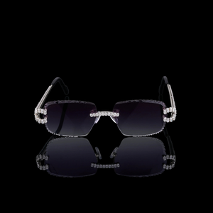 Lunettes de soleil de luxe sans monture, carrées, incrustées de cristaux, légères, avec branches en bois, unisexe, mode adulte, pour l'extérieur, avec étui - Product Image 2