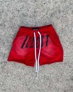 Shorts de survêtement vintage streetwear personnalisés, coupe ample, effet délavé soleil, bords bruts, cordon épais, imprimé sérigraphié, style décontracté - Product Image 2