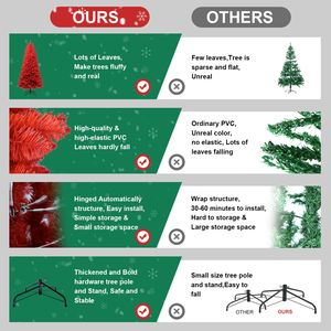 Albero di Natale in PVC Rosso Puro da 1,5 m, 624 Punte, Rami Pieghevoli per Facile Montaggio, Base in Metallo Stabile, Decorazione Natalizia Robusta - Product Image 5